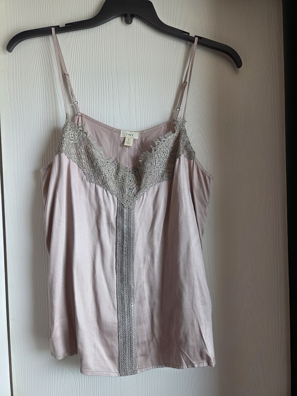 Tiny Dusty Pink Lace-Trim Camisole with Silver Lace Detail